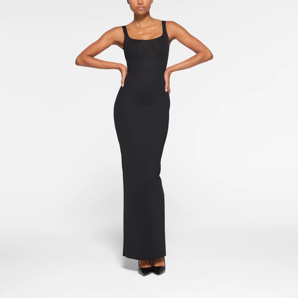 SKIMS Black Bodycon Maxi Dress Square Neck Sleeveless